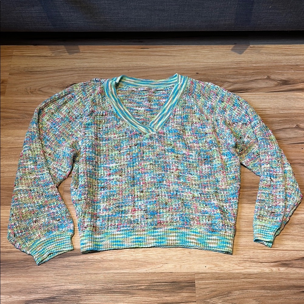 ESQUALO Green and Blue V-Neck Sweater Relaxed Fit